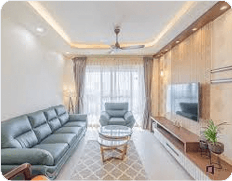 Luxury living room with blue accent